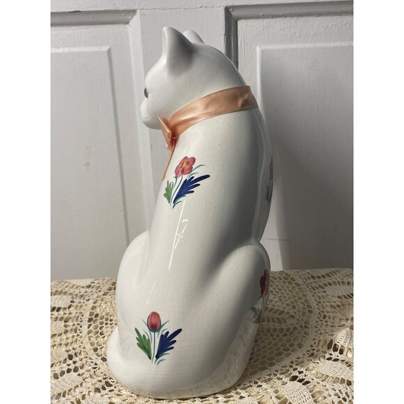 Vintage ELPA Alcobaca Portugal White Ceramic Cat Blue Glass Eyes - Picture 5 of 14